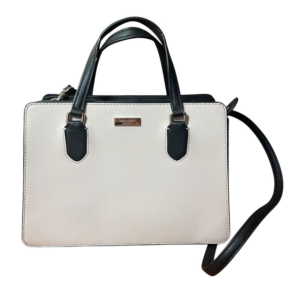 Kate Spade Satchel Bag Womens Small Beige Black Colorblock Leather Crossbody